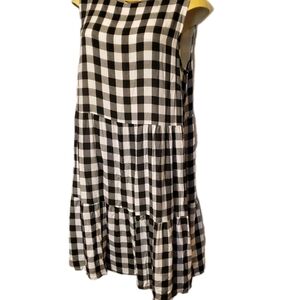 Pretty Garden Sleeveless Black White Gingham Checkered Lined Tiered Dress XL